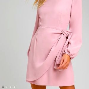 COPY - Believe It or Knot Rose Pink Long Sleeve Tie-Front Skater Dress